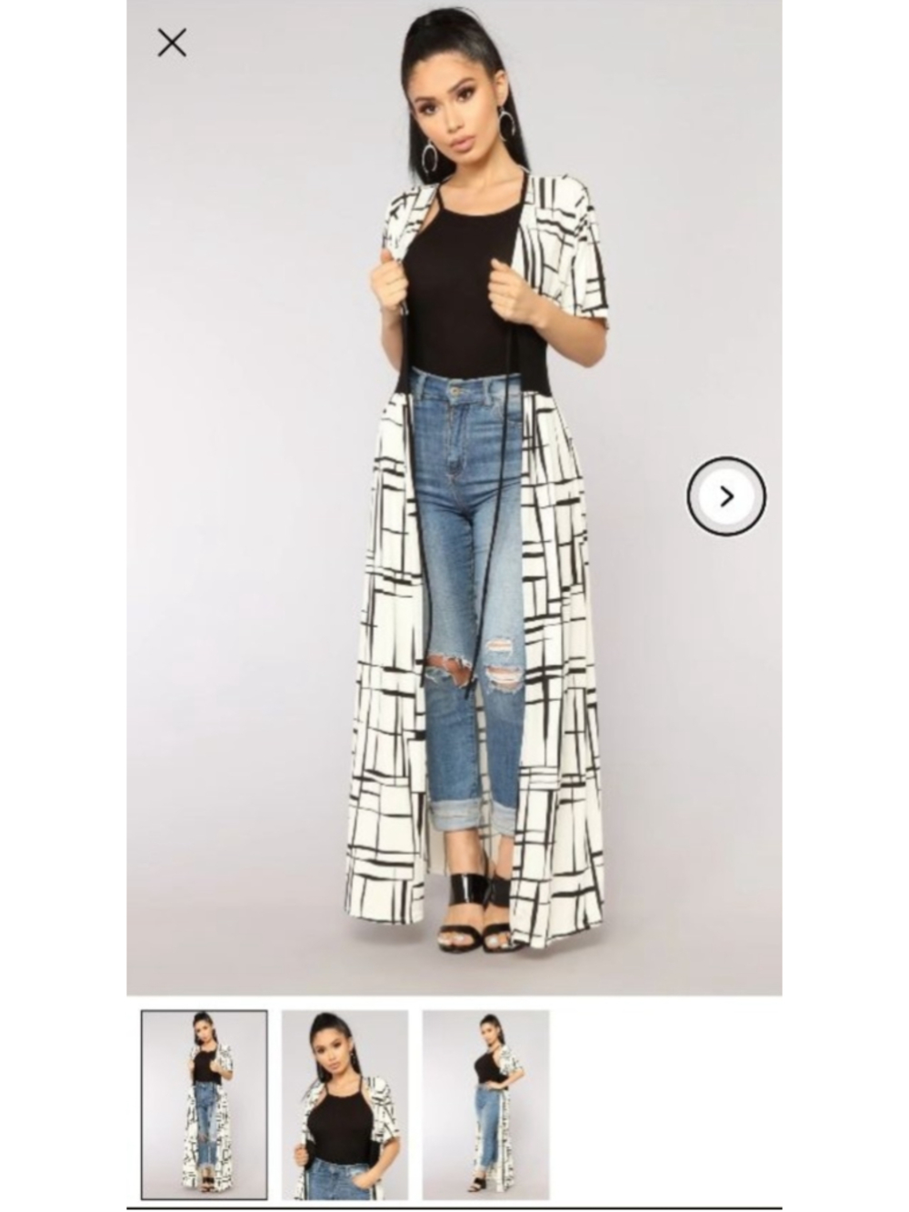 Womens NWOT FASHIONNOVA XL White & Black Geometric Maxi Kimono Wrap Empire Waist